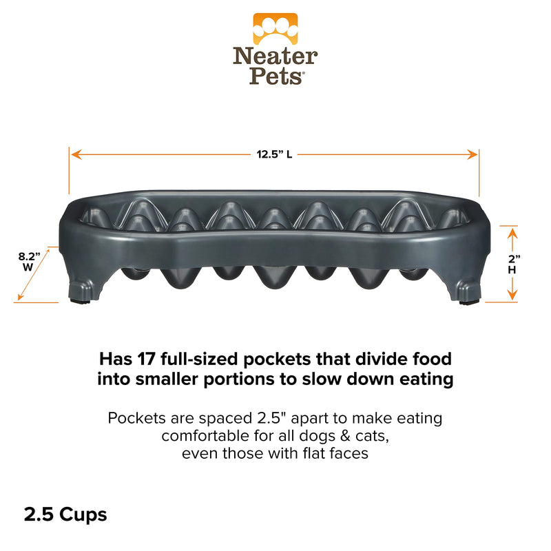 Neater Pet Brands - Neater Slow Feeder - Fun, Healthy, Stress Free Dog Bowl Helps Stop Bloat Prevents Obesity Improves Digestion (2.5 Cup, 6 Cup, Double Diner/w Water Bowl) Gunmetal 2.5 Cup Food - BeesActive Australia