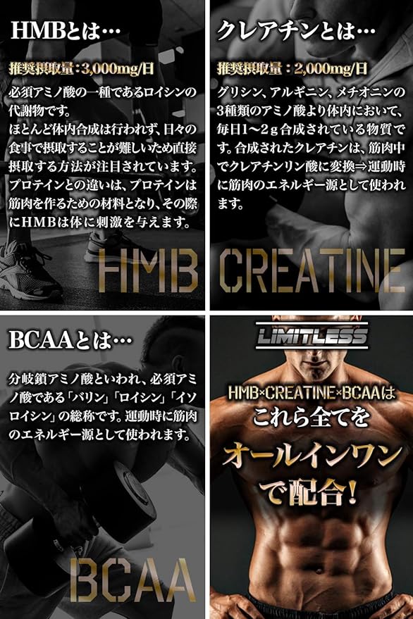 Limitless HMB90000mg Creatine 72000mg BCAA12150mg Vitamin B supplement 450 tablets - BeesActive Australia