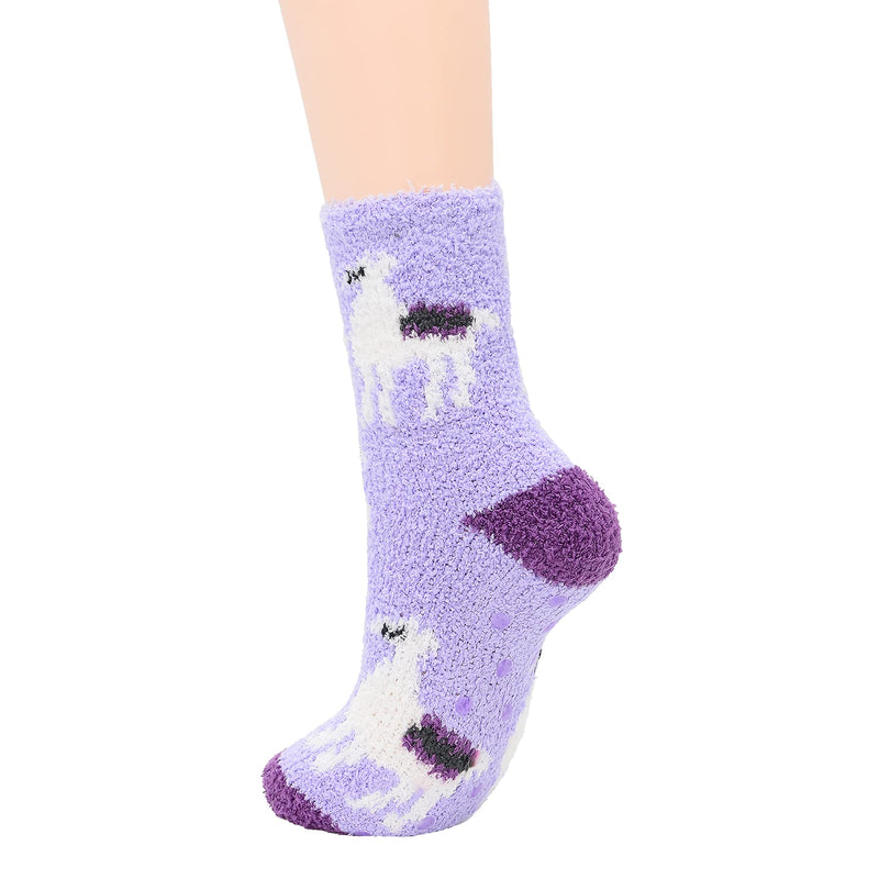 Zando Womens Fuzzy Socks with Grips Athletic Grip Socks Warm Slipper Socks Non Slip Cozy Socks Soft Thick Fluffy Socks One Size C 6/Deer Purple - BeesActive Australia