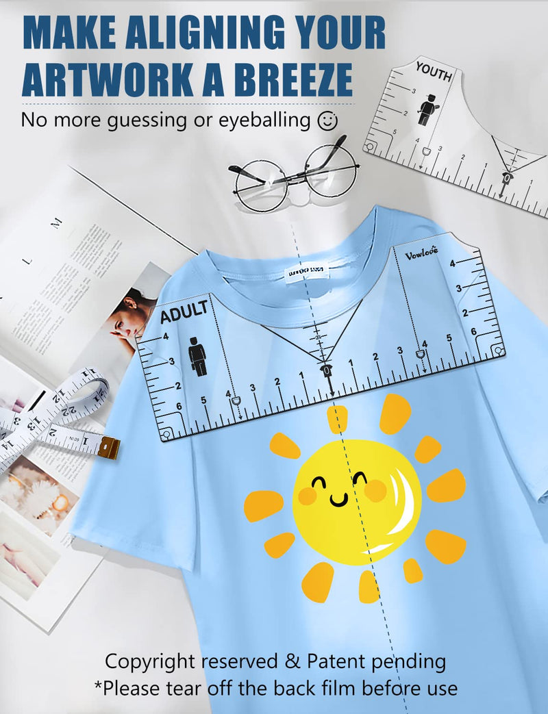 Tshirt Ruler Guide for Vinyl Alignment, T Shirt Rulers to Center Designs, Alignment Tool with Soft Tape Measure, Craft Sewing Supplies Accessories Tools for Heat Press HTV Heat Transfer Vinyl 01 PVC Transparent - BeesActive Australia