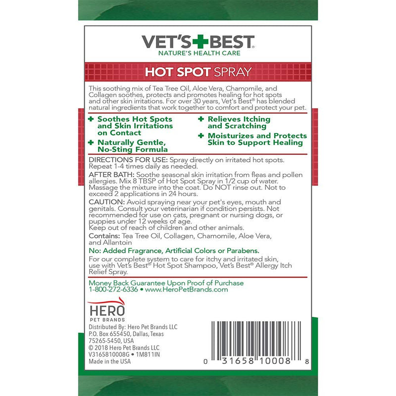 Vet’s Best Dog Hot Spot Itch Relief Spray | Relieves Dog Dry Skin, Rash, Scratching, Licking, Itchy Skin, and Hot Spots | No-Sting and Alcohol Free | 16 Ounces 16 oz - BeesActive Australia