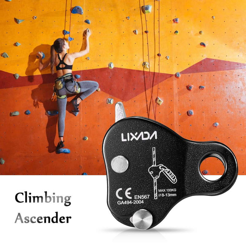 Lixada Rock Climbing Ascender Ultralight Fall Arrest Protection Belay Device Self-Locking 8-13MM Rope Grip Clamp for Outdoor Climbing and Rescue Black - BeesActive Australia