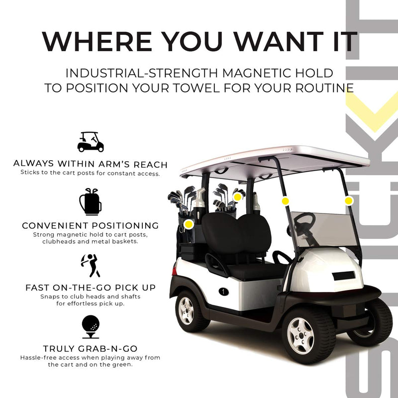 STICKIT Magnetic Towel, Gray | Top-Tier Microfiber Golf Towel with Deep Waffle Pockets | Industrial Strength Magnet for Strong Hold to Golf Carts or Clubs Pack of 1 - BeesActive Australia
