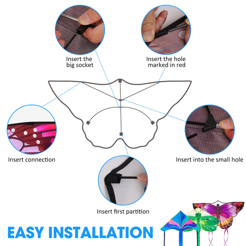 Crogift 3 Pack Large Kites - Butterfly Delta Dragonfly Kites Easy to Fly for Adults Kids Beach Park Outdoor Game Activities - BeesActive Australia
