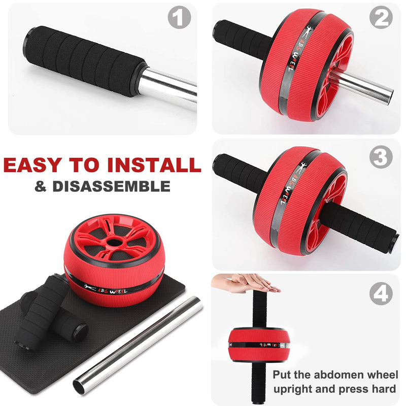 Bssay Ab Roller Wheel, Abs Workout Equipment for Abdominal & Core Strength Training, Exercise Wheels for Home Gym Fitness, Wider Ab Machine with Knee Pad Accessories Red-no resistance rope - BeesActive Australia