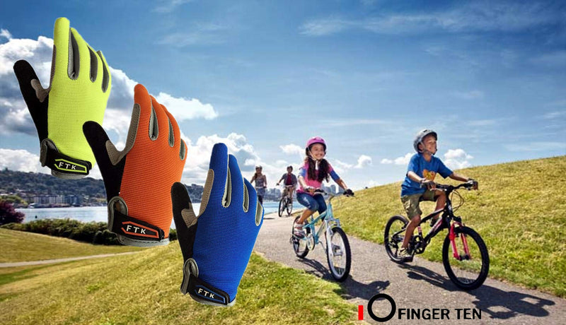Cycling Gloves Kids Boys Girls Youth Full Finger Pair Bike Riding, Children Toddler Touch Screen Mountain Road Bicycle Warm Cold Weather Gel Padded, Color Blue Orange Green Small - BeesActive Australia