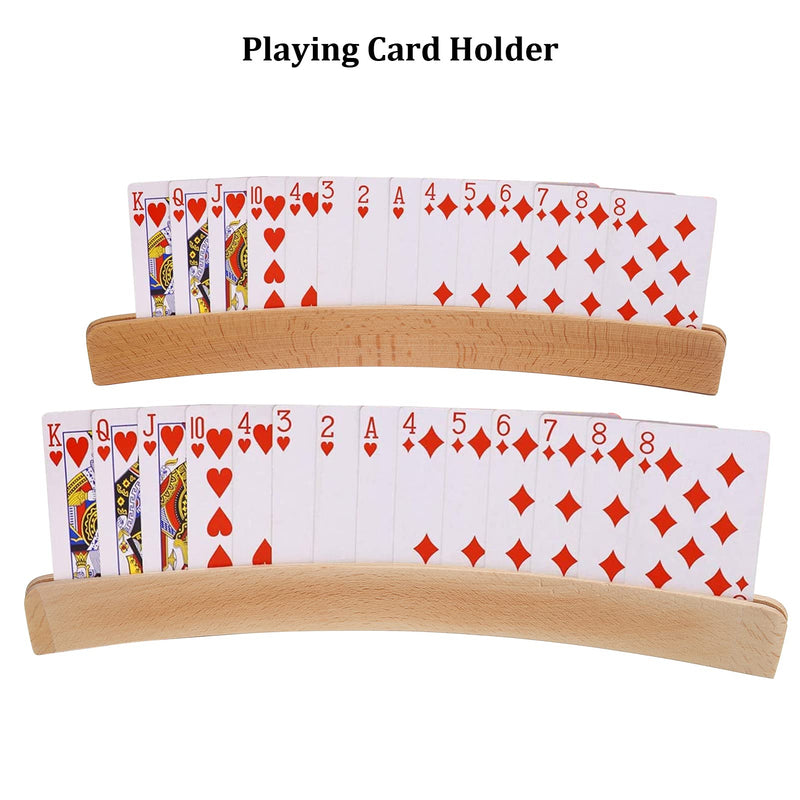 Brrnoo 2pcs Playing Card Holder, Professional Wood Playing Cards Poker Tray Rack for Children Elderly - BeesActive Australia