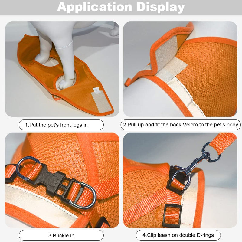 meioro No Pull Dog Harness,Reflective Adjustable Puppy Vest Harnesses with Leash Soft Padded Mesh,Lightweight Escape Proof Pet Harnesses for Small Medium Dog Cat Orange - BeesActive Australia