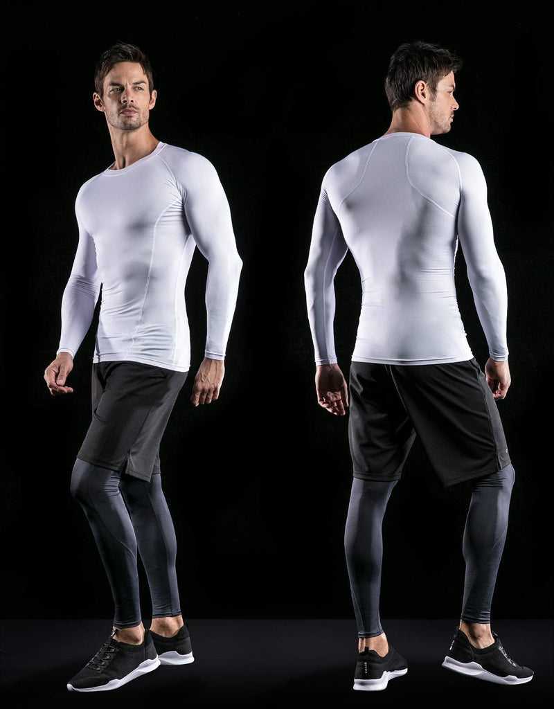 ATHLIO 1 or 3 Pack Men's UPF 50+ Long Sleeve Compression Shirts, Water Sports Rash Guard Base Layer, Athletic Workout Shirt 3pack White/ White/ White Medium - BeesActive Australia