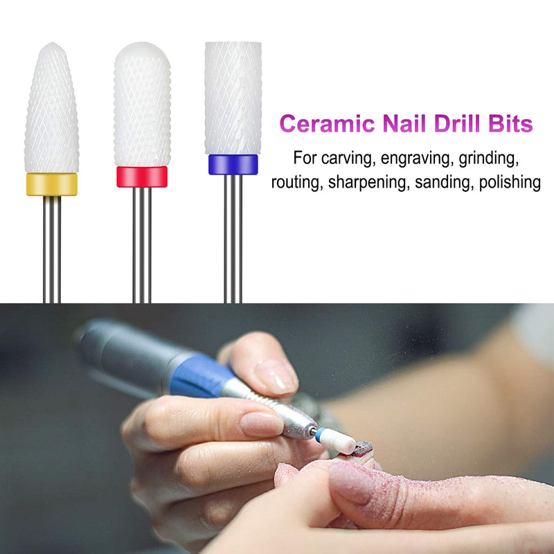 Nail Drill Bits Kit 10pcs - YaFex Ceramic Efile Nail Bit for Acrylic Gel Nails 3/32 Inch Carbide Cuticle Nail File Bits for Electric Manicure Pedicure Nail Drill - BeesActive Australia