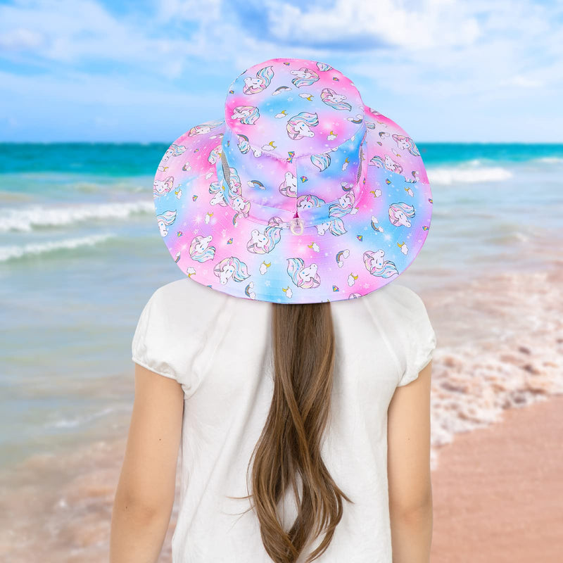Kids Sun Hat for Girls Mesh Bucket Hat Wide Brim Summer Beach Hat Kids Foldable Fishing Hat for Girls 2-8 Years Blue Purple - BeesActive Australia