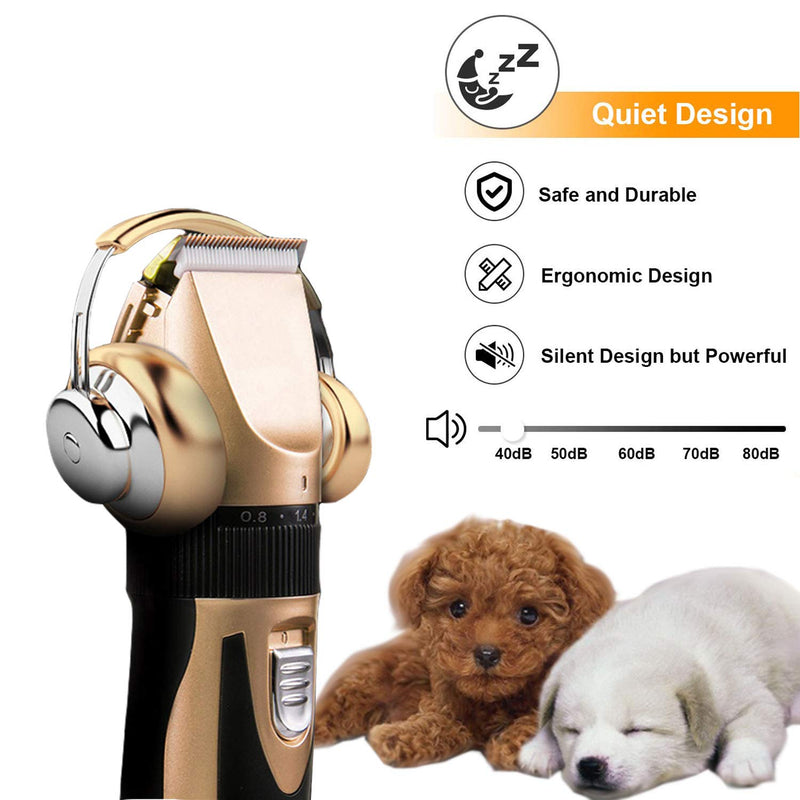 JiangWaveT Dog Cat Clippers Grooming Kit - Professional Cordless Rechargeable Dog Clippers，Low Noise & Suitable Horse Cat Dog Hair Clippers Shaver Tools Gold - BeesActive Australia