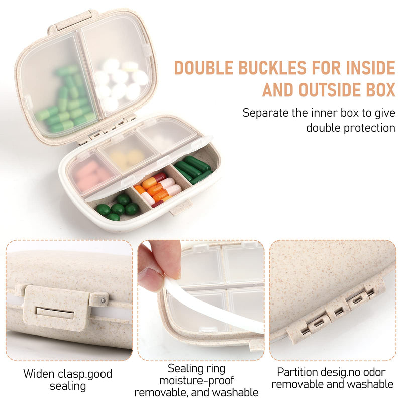 Sibba Pill Organizer Box Case Container 1 PC Travel Size Cute Small Daily Medicine Personal Storage Portable Mini 7 Day Weekly Vitamin Compact Aesthetic Pills Pocket Divider for Bag Purse Traveling Beige - BeesActive Australia