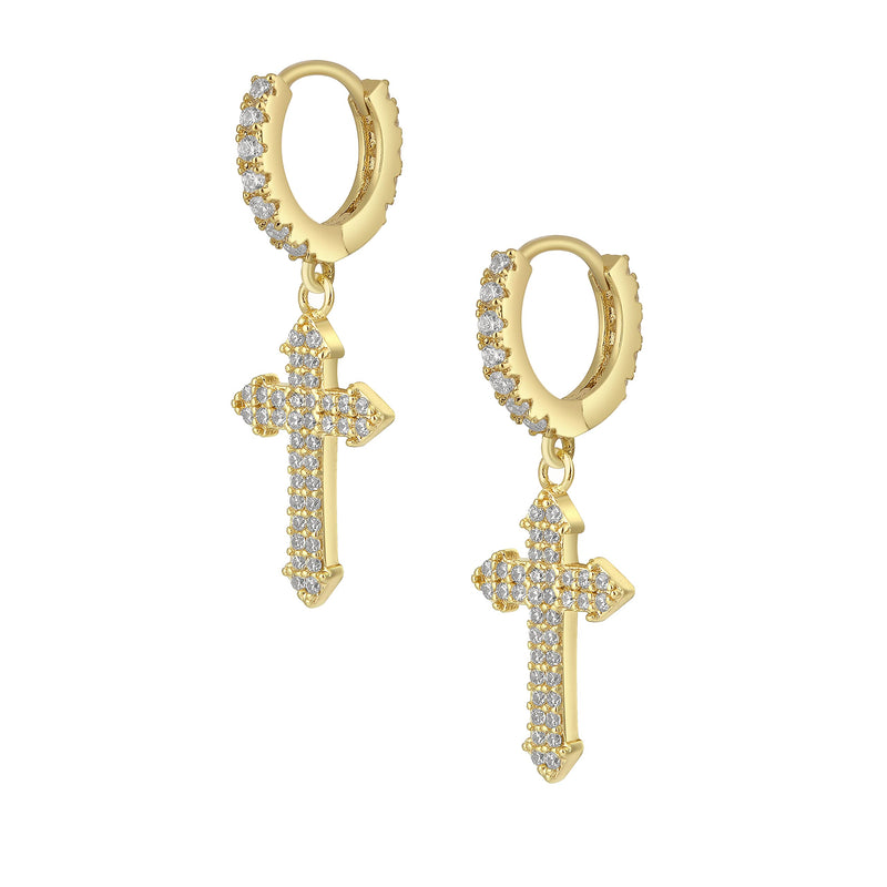 GOVENUS 14K Gold Plated Cubic Zirconia Dainty Lightweight Huggie Hoop Earrings With Dangle Drop Earrings for Women Girls Jewelry Gift Cross-Gold - BeesActive Australia