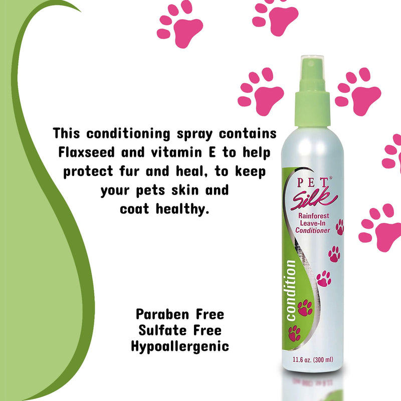 Pet Silk Conditioner - Leave Long Lasting Fresh and Clean Fragrance to Pet's Coat - Dog and Cat Hair Detangler - with Vitamin E- Safe and Gentle on Pet's Skin and Fur (Rainforest - 11.6 oz) - BeesActive Australia