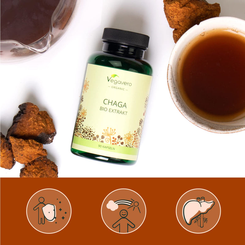 Organic Chaga Mushroom Vegavero® | 6000 mg (10:1 Extract) with 40% Polysaccharides and 30% Betaglucans | 90 Capsules | NO Additives | Vegan - BeesActive Australia