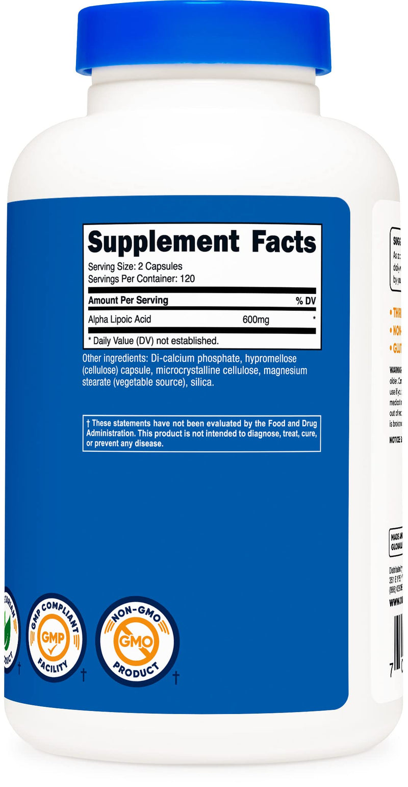 Nutricost Alpha Lipoic Acid 600mg Per Serving, 240 Capsules - Gluten Free, Veggie Capsules, Soy Free & Non-GMO - BeesActive Australia