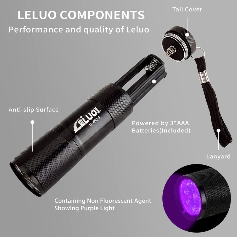 LELUOHQ Black UV Handheld Flashlights,9 LED Mini Light 395nm,Portable Pet Stain Detector for Pet Urine,Bed Bugs - BeesActive Australia