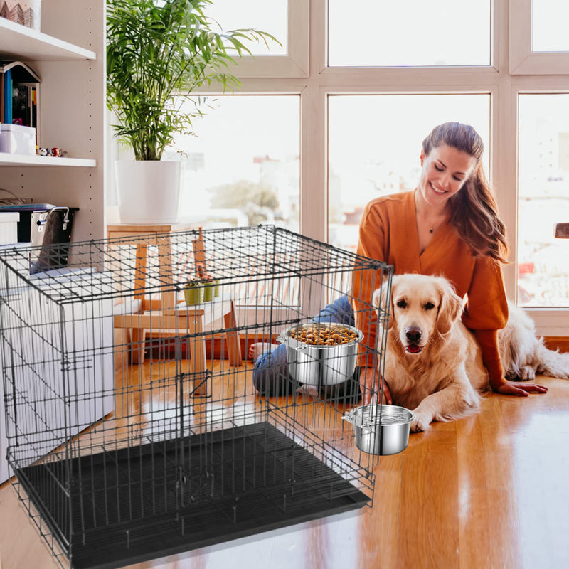 Dog Food & Water Bowl, ShineMe 2 Pack Stainless Steel Hanging Pet Bowl for Dogs and Cats, Non-Slip Metal Feeder for Medium and Large Pets in Cage Crate Kennel (7.1*3.5” & 5.5*3.2”) - BeesActive Australia
