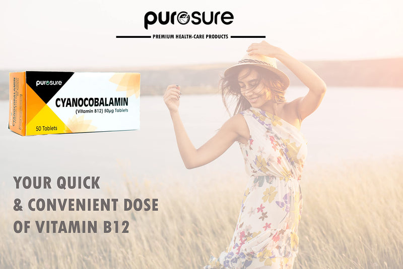 PuroSure Vitamin B12-50 Tablets (7 Weeks Supply) � Cyanocobalamin B12 50mcg Supplement - Contributes to The Reduction of Tiredness and Fatigue - BeesActive Australia