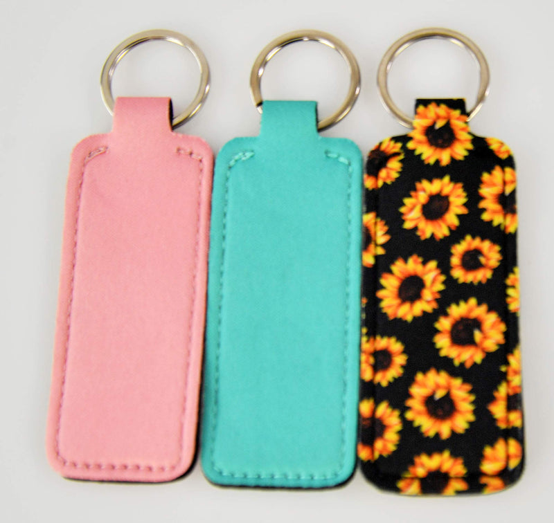 HOME-X Neoprene Lipstick Holder, Lip Balm Keychain, Set of 3, each: 4" L x 1 ½" W x 1/8" H, One of each Aqua, Blush, Flower - BeesActive Australia