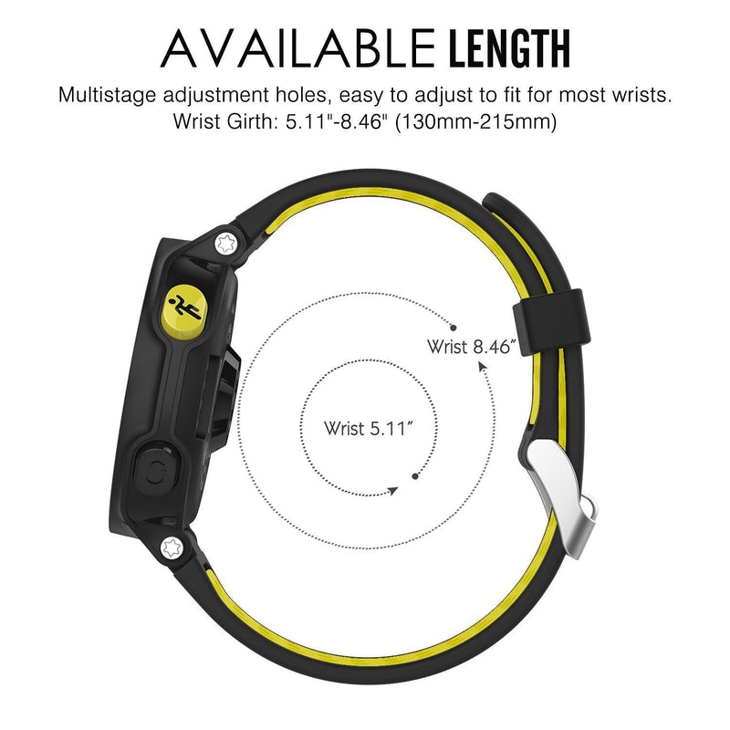 ZSZCXD Soft Silicone Replacement Watch Band for Garmin Forerunner 230/235 / 220/620 / 630/735 Smart Watch 02 Black & Yellow - BeesActive Australia