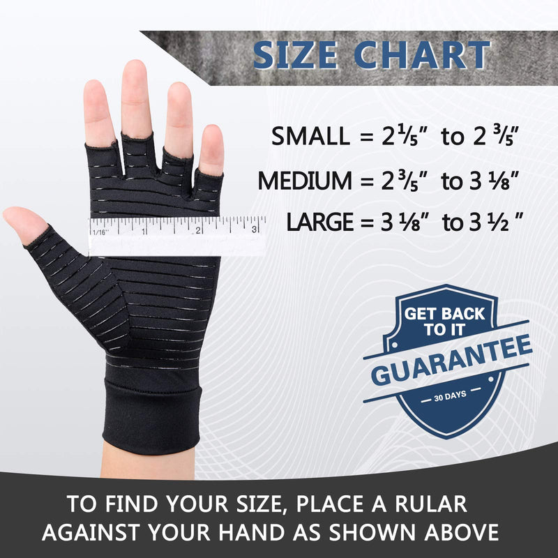 HENOTIC Copper Arthritis Gloves for Women Men, Fingerless Breathable & Moisture Wicking Arthritis Compression Gloves for Relieving Carpal Tunnel Aches, Rheumatoid Pains, Joint Swell Medium: 2 3/5''-3 1/8'' One Pair - BeesActive Australia
