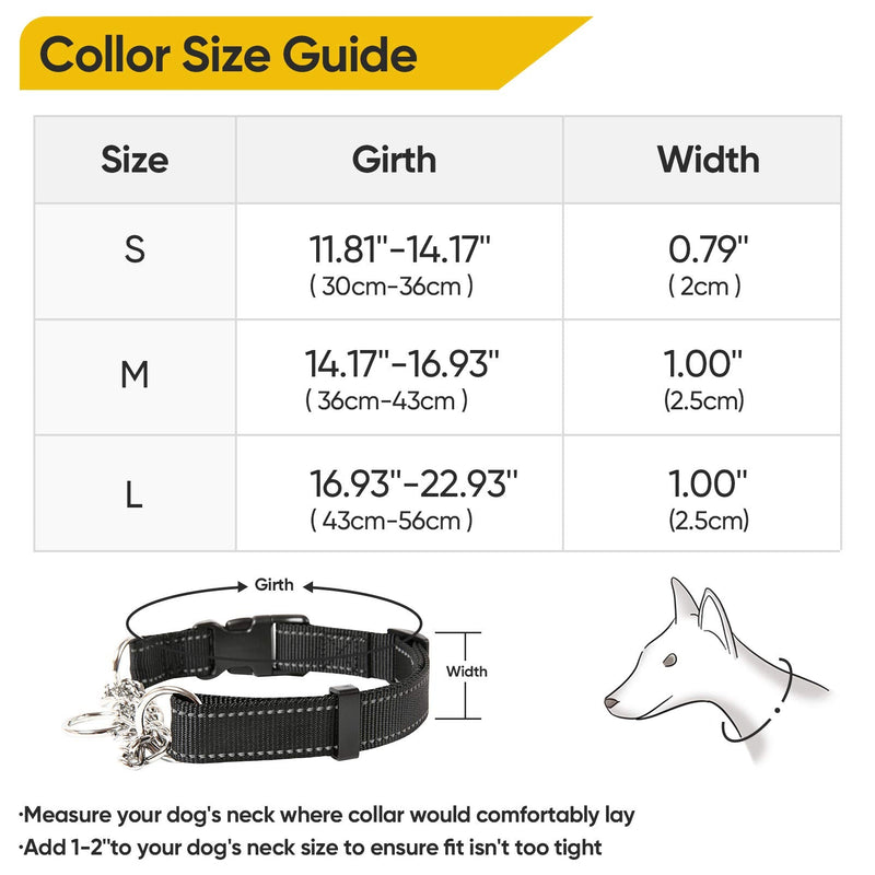 Timos Martingale Dog Collar for Small Medium Large Dogs with Safety Locking Buckle Reflective Adjustable Stainless Steel Chain Dog Collars Martingale Collars,S Length 11.81‘’-14.17‘’ Black - BeesActive Australia