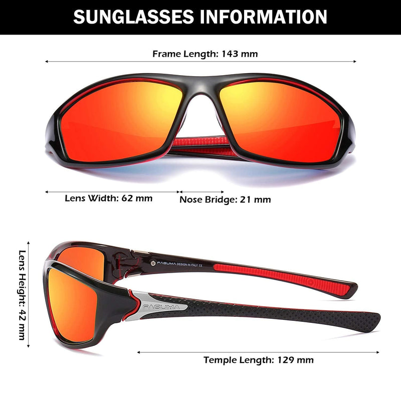 Sports Polarized Sunglasses For Men Cycling Driving Fishing 100% UV Protection A1 Black Red Frame/Red Mirrored Lens - BeesActive Australia