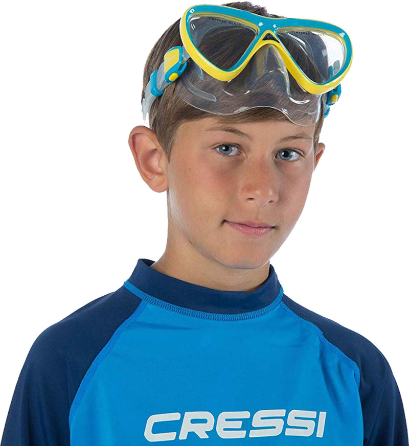 [AUSTRALIA] - Cressi Snorkeling Silicone Set (mask & Dry Snorkel) for Kids Aged 7 to 15 Year Old | Pegaso & Iguana Dry: Designed in Italy Blue/White 