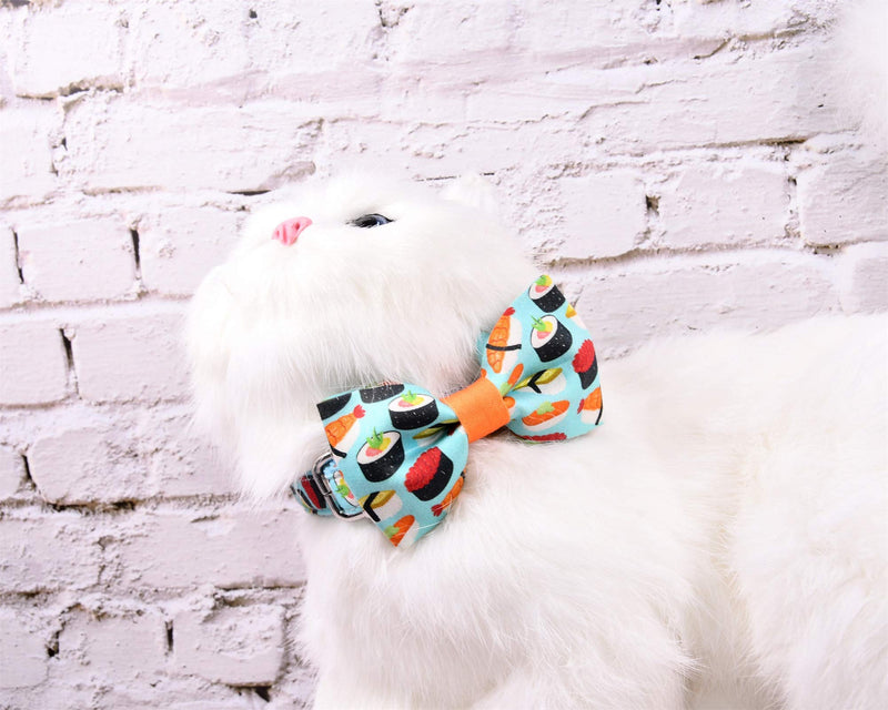 CSSPET Cat Collar Bow Tie with Bell, Unique Design Pattern, Safety Breakaway Buckle Bowtie Collar X-Small Sushi - BeesActive Australia