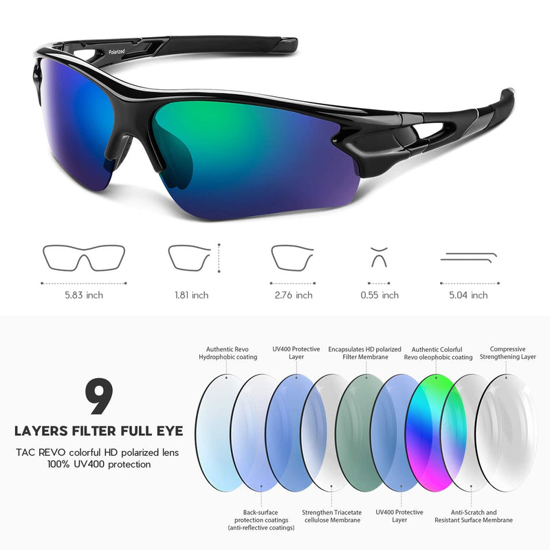 BEACOOL Polarized Sports Sunglasses for Men Women Youth Baseball Fishing Cycling Running Golf Motorcycle Tac Glasses UV400 Black Green - BeesActive Australia