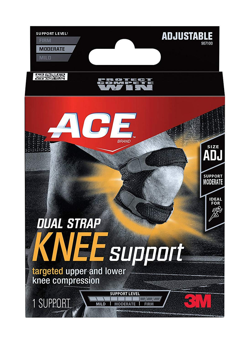 ACE Dual Strap Knee Support Soothing Gel Pads Deliver Targeted Pressure on Your Sore Tendons, Adjustable, Black, 1 Pack Dual Knee Strap - BeesActive Australia