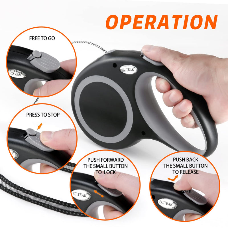 EC.TEAK Retractable Dog Leash, 26 Feet/ 16 Feet Dog Walking Leash for Medium Large Dogs up to 77 lbs/ 110 lbs, Heavy Duty No Tangle, Large 26 FT (≤110 lbs) Black - BeesActive Australia
