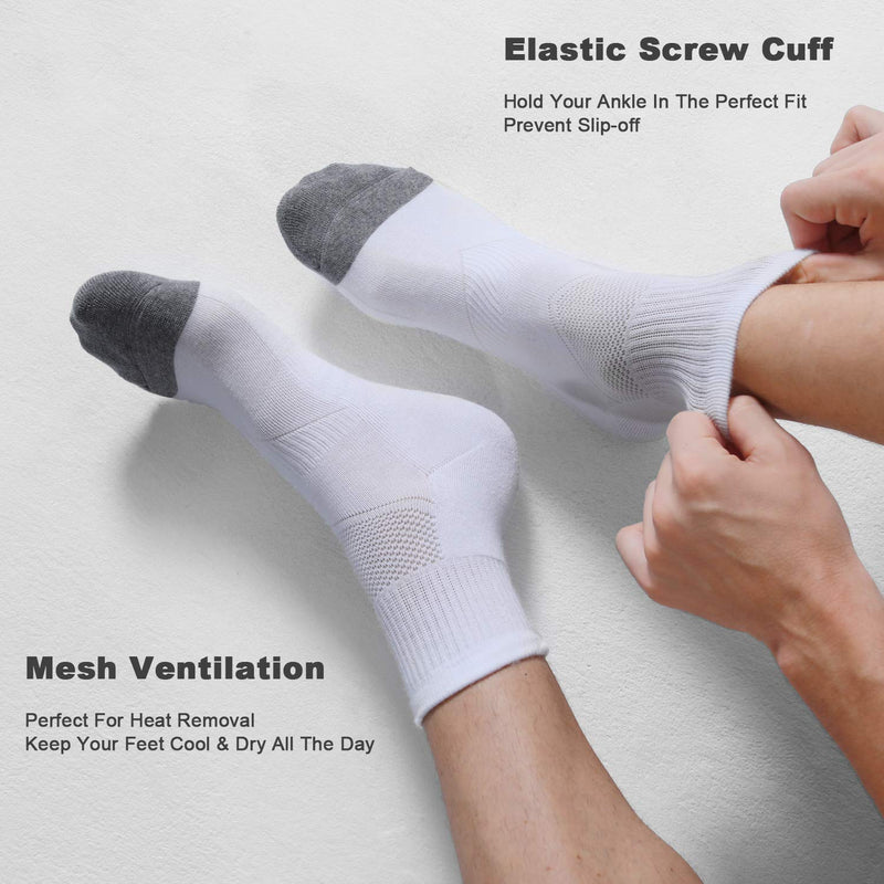 CelerSport 6 Pack Men's Ankle Socks with Cushion Athletic Running Socks White 12-15 - BeesActive Australia