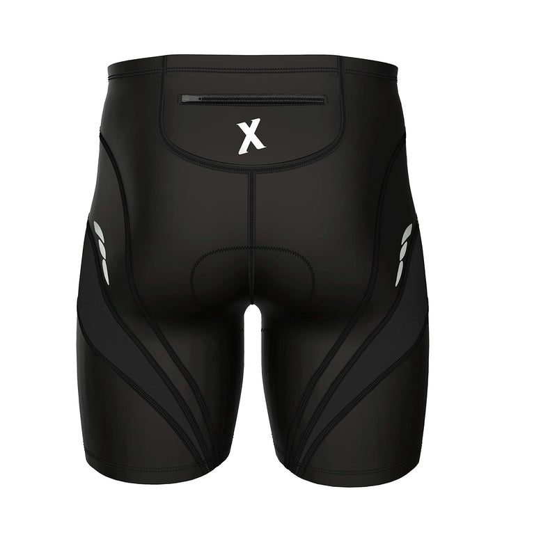 [AUSTRALIA] - Sparx Men's Triathlon Short Tri Shorts Cycling Short |1 Zippered Pocket Trishort Mens | Triathlete Short | with Soft Chamois | Swim-Bike-Run Black/Black X-Large 