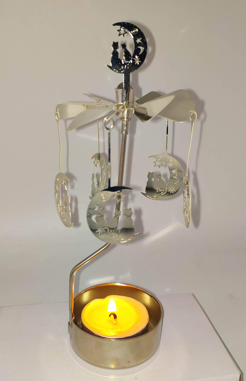 HOKHBCW Rotary Candle Holder Spinning Candleholder Metal Small Gift (Moon+cat) - BeesActive Australia