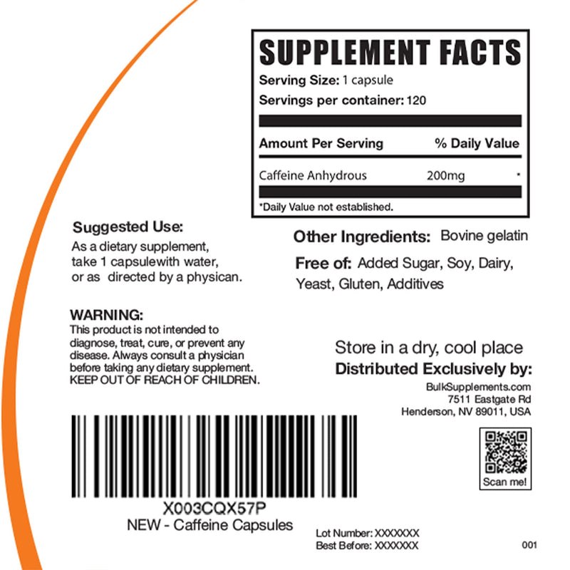 BULKSUPPLEMENTS.COM Caffeine Capsules - Caffeine Supplements, Caffeine Pills 200mg - Caffeine Capsule, Stay Awake Caffeine Pills - 1 Capsule per Servings, 120-Day Supply, 120 Capsules 120 Count (Pack of 1) - BeesActive Australia