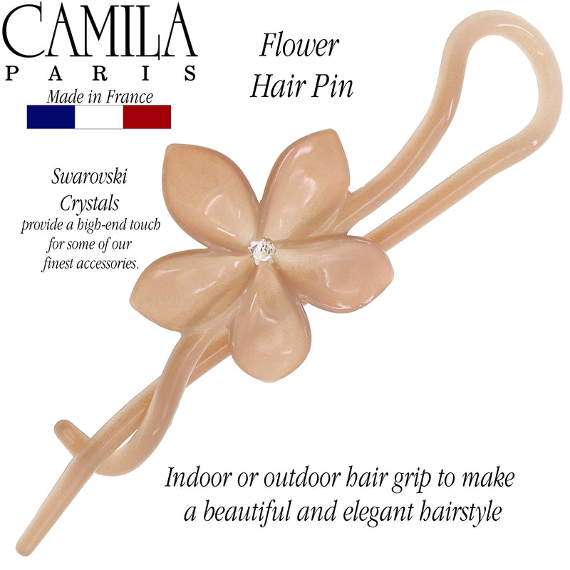 Camila Paris CP2411 French Hair Barrette Pin Clips for Girls, Flower, Beige, No Metal Parts, Strong Hold Grip Hair Clips for Women, No Slip and Durable Styling Girls Hair Accessories, Made in France - BeesActive Australia