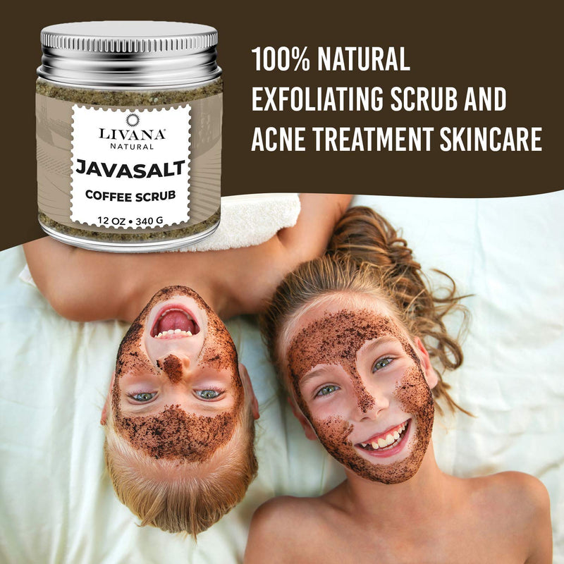 Javasalt Coffee Scrub by Livana, Exfoliate for Face and Body, 12 oz Vegan Friendly Made in USA - BeesActive Australia