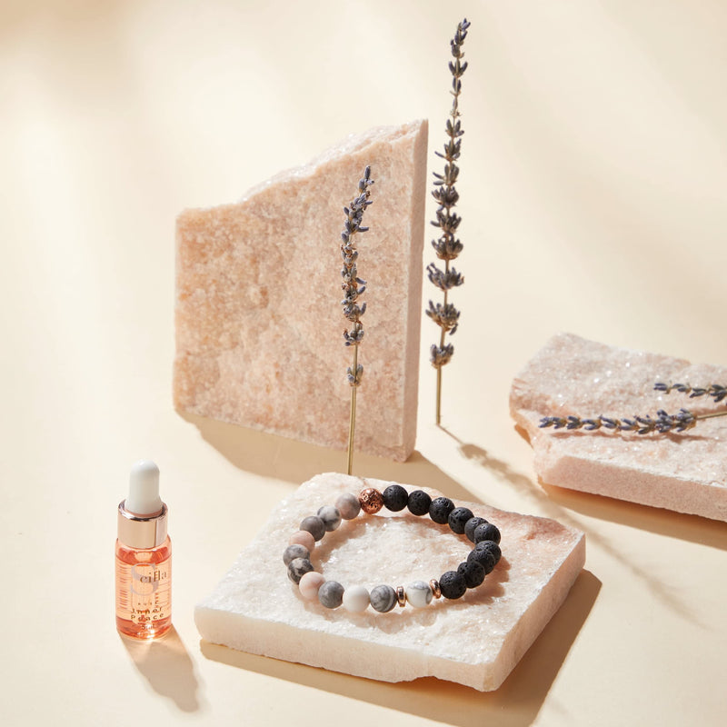 Chakra Crystals and Lava Rock Bracelet with Good Sleep Oil, Anxiety Bracelet for Women, Premium Real Beaded Aromatherapy Diffuser, Yoga Meditation Accessories, Spiritual Self Care Gifts Zebra Jasper Lava With Inner Peace - BeesActive Australia