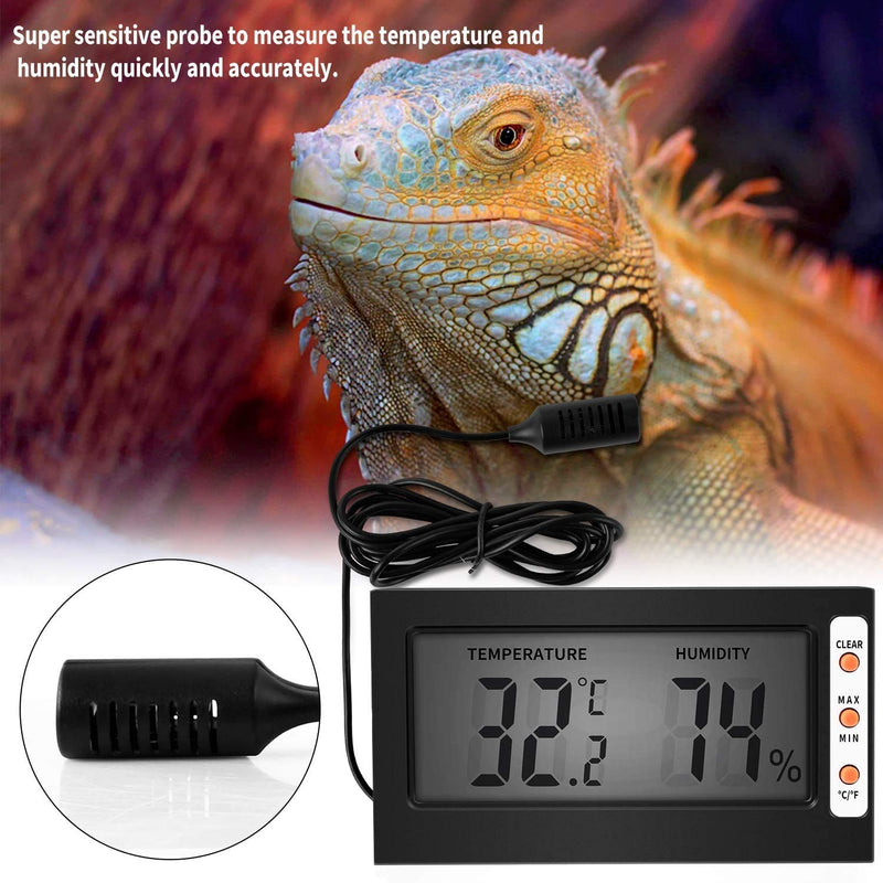 Simple Deluxe Digital Thermometer and Hygrometer with Humidity Probe for Reptile Tank/Egg Incubator Easy to Read, Thermo&Hygro Meter, Black 2-Pack - BeesActive Australia