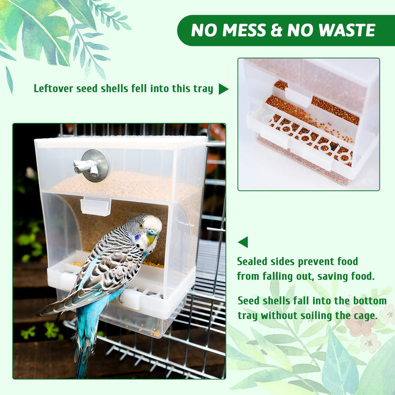 Tfwadmx 2 Pcs No Mess Automatic Bird Feeders Cockatiel Food Dispenser Bowls Seed Container Parrot Dishes Parakeet Cage Accessories Birdfeeder with Divider for Budgie Canary Finch Conure Lovebirds - BeesActive Australia