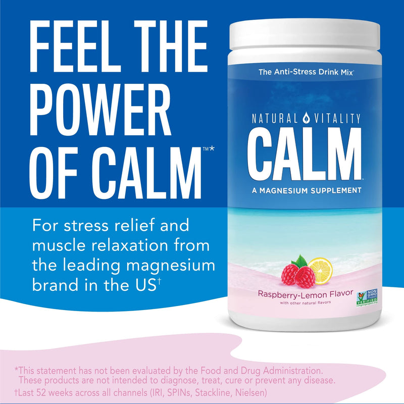 Natural Vitality Calm #1 Selling Magnesium Citrate Supplement, Anti-Stress Magnesium Supplement Drink Mix Powder- Raspberry Lemon, Vegan, Gluten Free and Non-GMO (Package May Vary), 16 oz 113 Servings - BeesActive Australia