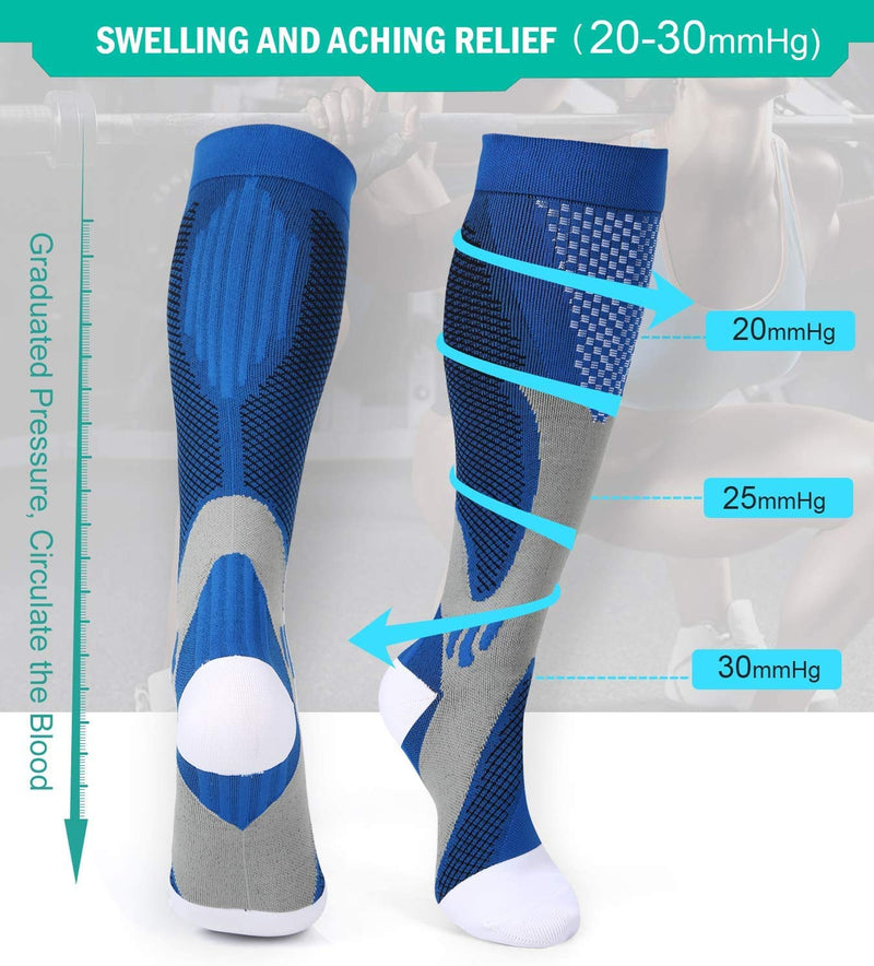 Compression Socks (3 Pairs) for Men Circulation 20-30 mmhg Medical Compression Stockings Women Nursing Black+Blue+White XXL - BeesActive Australia