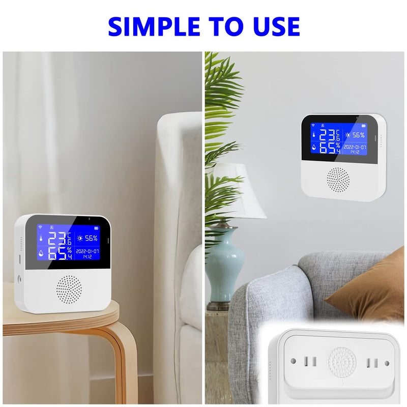 Room Thermometer Hygrometer with Extra Probe, 2.9" Backup Battery Buzzer Alarm & App Notification Alert Aquarium Temperature Humidity Gauge, Backlight Switch Humidity Monitor Support Alexa Google Home 2.9'' Screen - BeesActive Australia