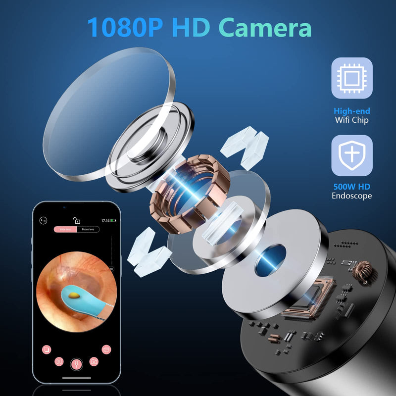 Ear Wax Removal Kit Camera, Upgraded Otoscope Earwax Removal Kit with 7 Massage Functions for Kids Adult Pet, 1080P FHD WiFi Wireless Ear Remover with 6 LED Lights Subitable for Various Smart Devices Black - BeesActive Australia