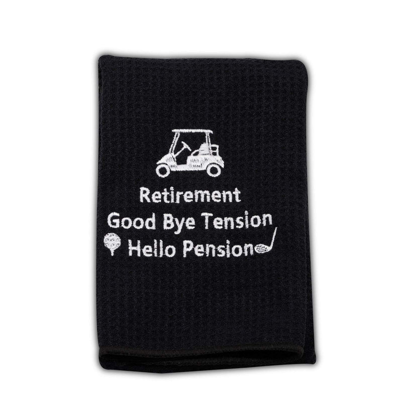 PXTIDY Retirement Golf Towel Good Bye Tension Hello Pension Embroidered Golf Towel with Clip Golfer Gift Golf Retirement Gifts for Men or Women (Black) Black - BeesActive Australia