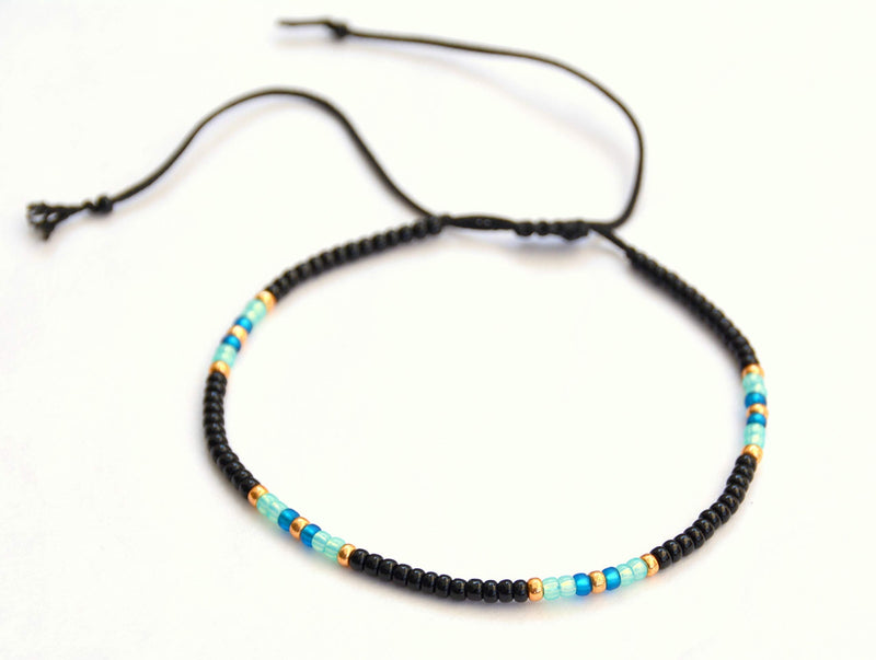 Anklet for Women, Unique Beaded Thin Anklet, Black Gold Colorful Boho Hippie Waterproof Beach Foot Jewelry, Native American Style, Handmade by Tribes - BeesActive Australia