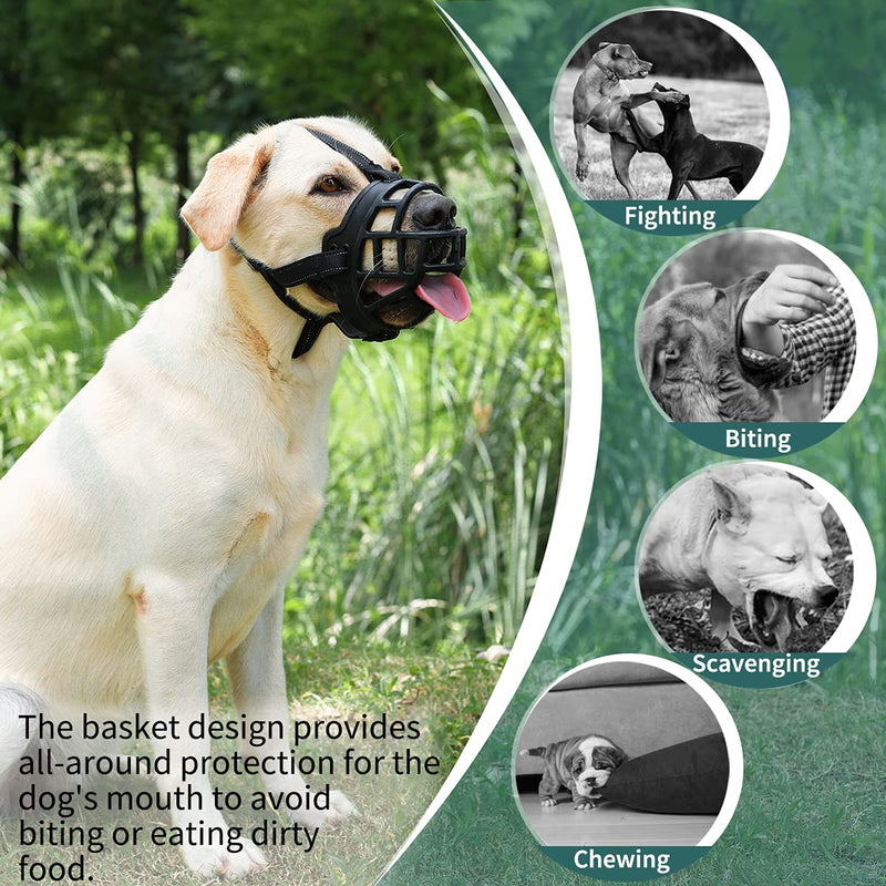 Dog Muzzle, Silicone Basket Muzzle for Small Medium Large Dogs, Soft Cage Muzzle Prevent Biting Chewing, Allow Drinking Panting, Suitable for German Shepherd 5 (Snout 12¾-13¾") Black - BeesActive Australia